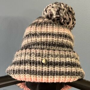 kate spade Kids Striped Pom Pom Beanie - Gray, Pink, Cream